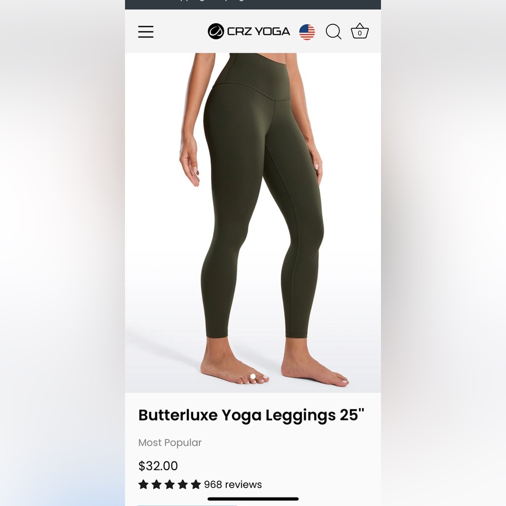 Crz legging Butterluxe Yoga Leggings 25'' olive green sz 4/6